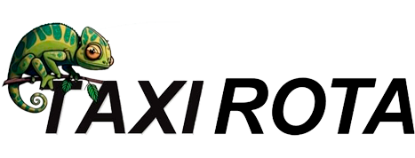 Logo de Taxi Rota con un camaleón sobre las letras.